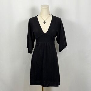 H&M Black V Neck Flutter Sleeve Empire Waist Mini Dress XS
